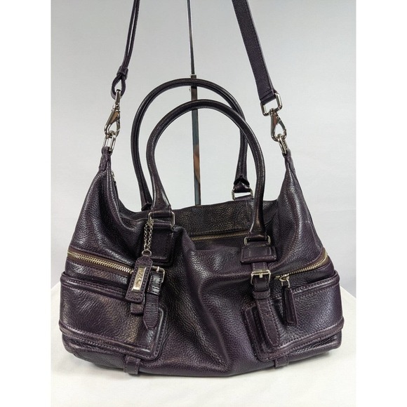 Cole Haan Gramercy Archer Purple Leather Shoulder Bag Handles Crossbody Strap - Picture 1 of 14